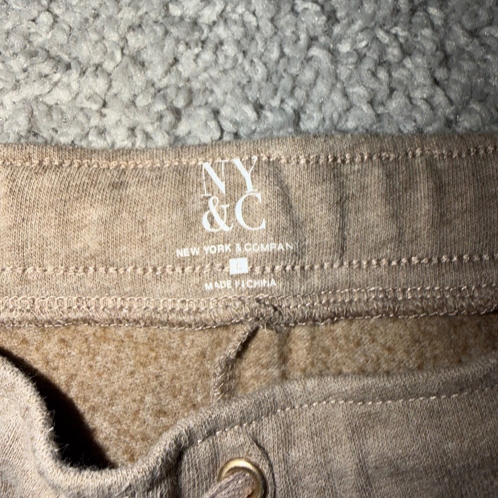 New York & Company WomensTan FleeceJoggers Size LLounge Pants Drawstring Pockets - Picture 4 of 4